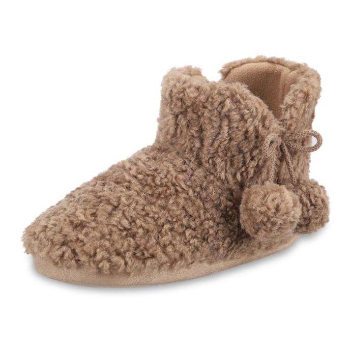 totes toasties® Ladies Textured Fur Bootie With Pom Pom Brown Extra Image 3
